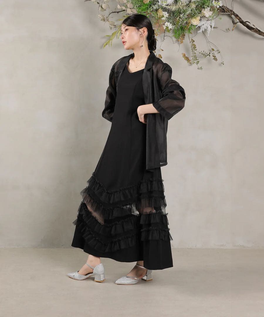 裾フリルキャミワンピース シアージャケット 2点セット ドレス