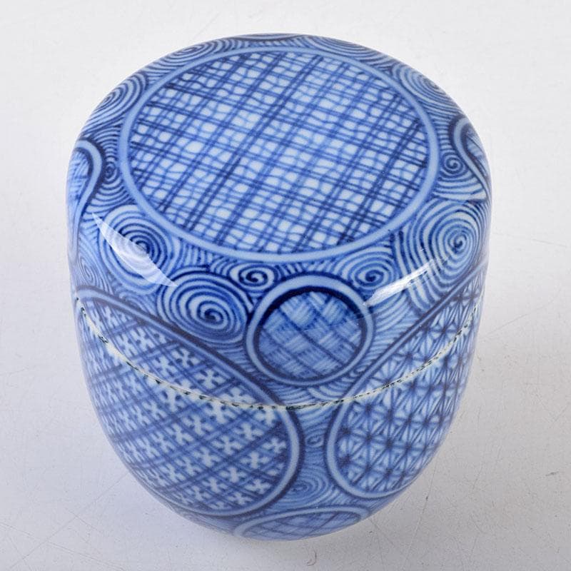 茶道具　陶佳造　染付　渦文　棗　共箱　V　8753