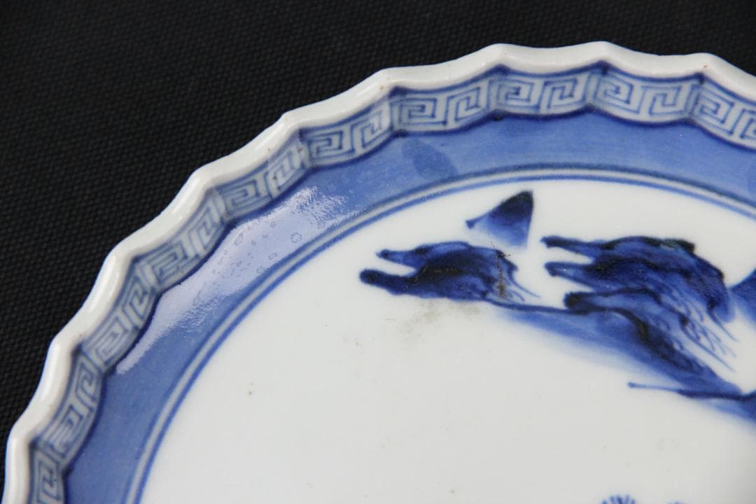 古伊万里 染付 山水図 五枚組 小皿 菓子皿 風景絵 江戸～明治期 Eo21-6