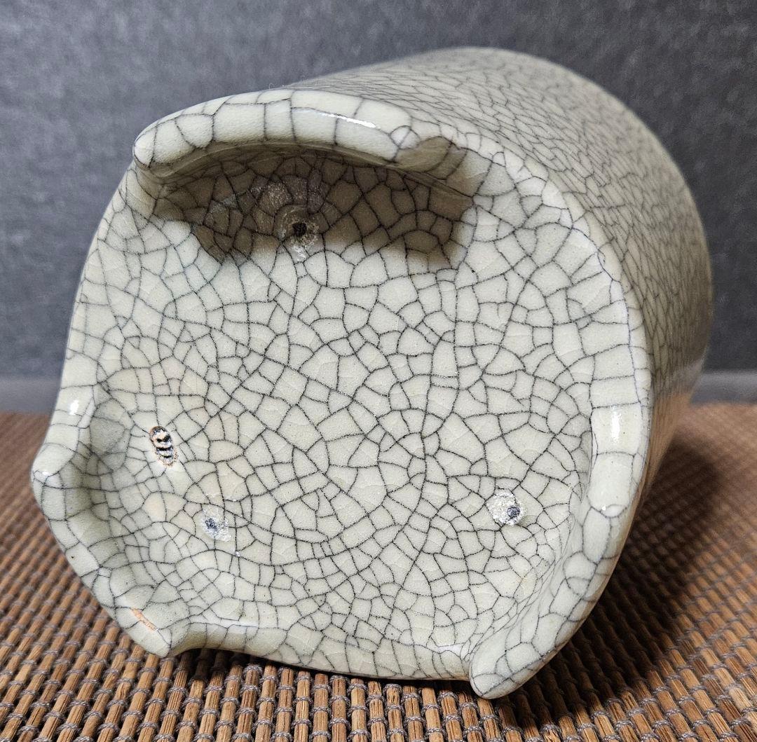 明治時代　膳所焼　ぜぜ焼　氷裂文様　香炉　火入れ　茶道具　茶器　香道具　香器