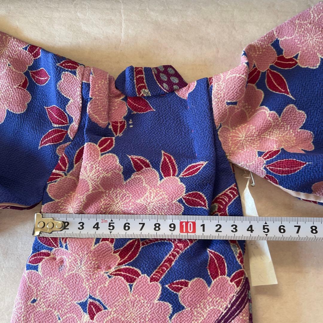 古布　一越ちりめん　桜の木　鳥　人形の着物　10号　120707