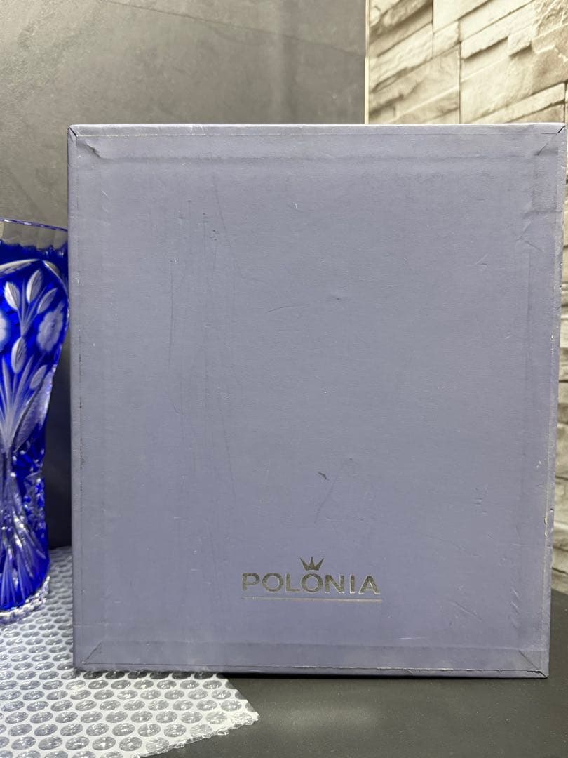 【ポーランド製 POLONIA クリスタル花瓶】色被せ切子 高さ24cm 美品