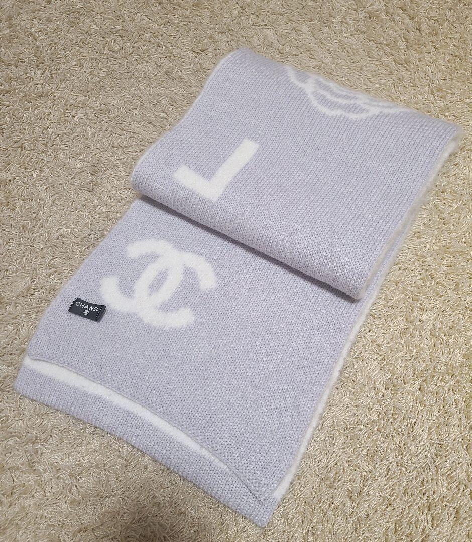 美品★CHANEL　マフラー　ニットカシミヤ　カメリア　グレー