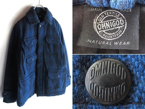 セール　OMNIGOD チェック ウールツイード ハンティングジャケット 2 青