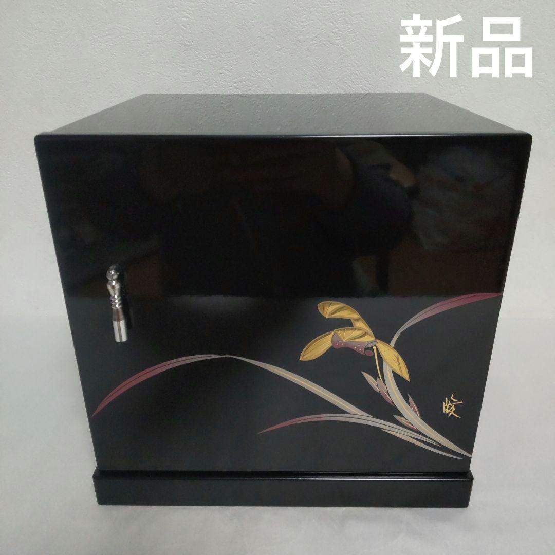 漆塗 卓上飾り棚 装飾棚 蒔絵 金彩 紫蘭の花 高岡漆器