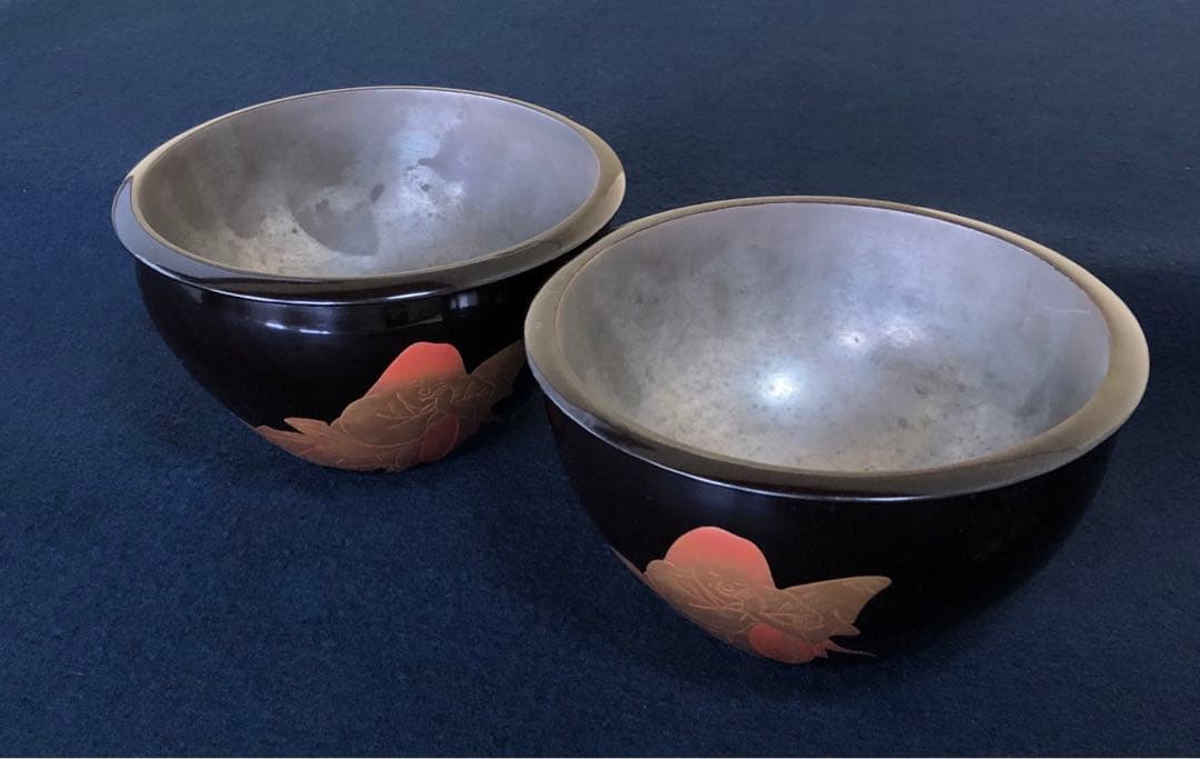 《R》懐石 酒器 蒔絵付 盃洗2客 深鉢 木製漆器 時代　250731F3