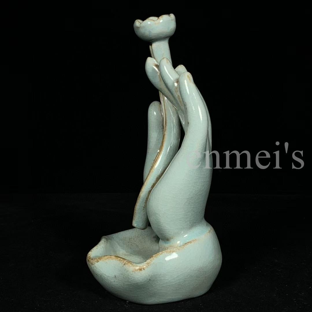 中国古美術・旧蔵品 宋代 汝窯 佛手倒流香炉（香插）・仏具・置物・茶道具・文房具