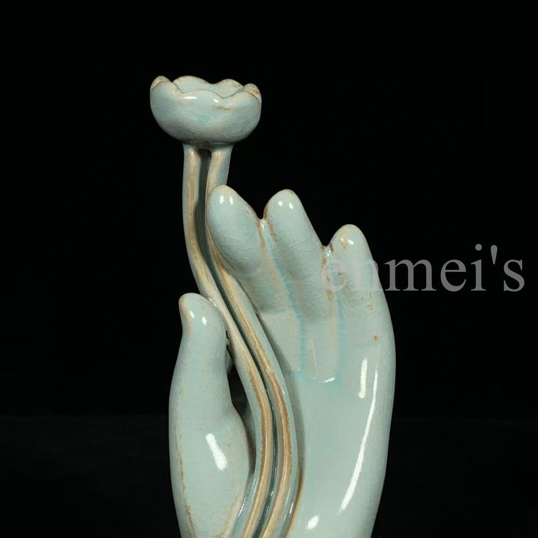 中国古美術・旧蔵品 宋代 汝窯 佛手倒流香炉（香插）・仏具・置物・茶道具・文房具