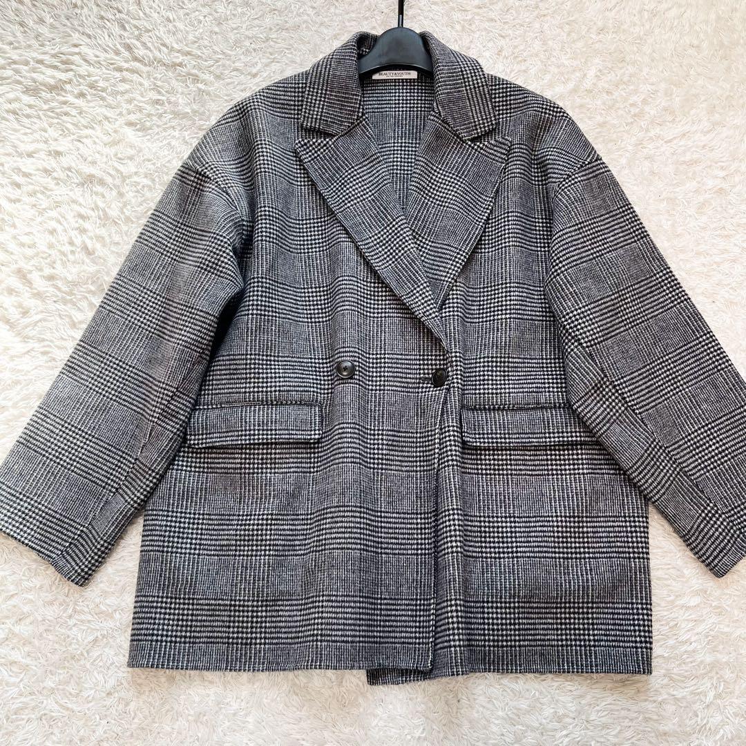 専用24年 BEAUTY&YOUTH リバーコート 千鳥格子 ダブルフェイス