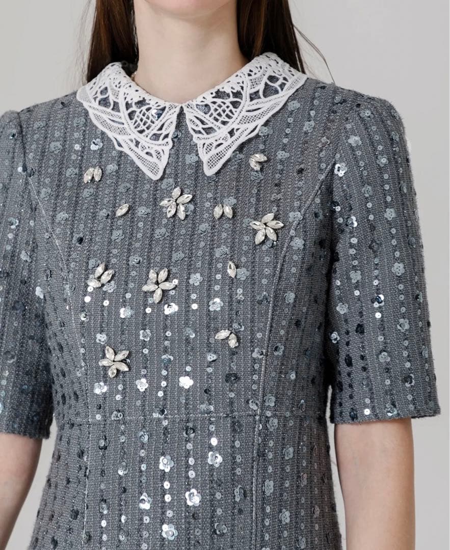 Leja 花柄ビジュー付きスパンコールフレアマーメイド　ドレスワンピース　ドレス