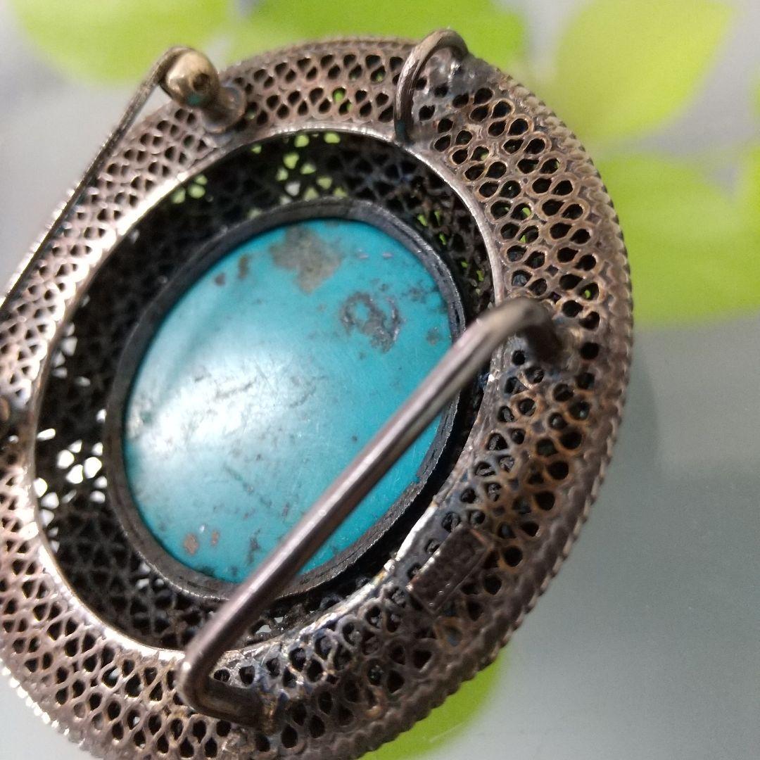 更に更に値下げ❗️ヴィンテージ SILVER×トルコ石七宝焼の帯留めブローチ