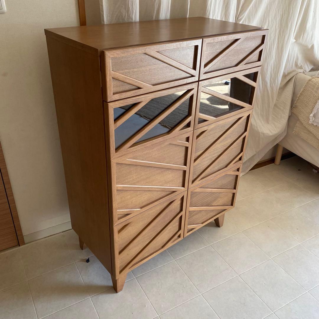 北欧　アンティーク　キャビネット　チェスト　格子　オーク　ガラス　脚付き　飾り棚