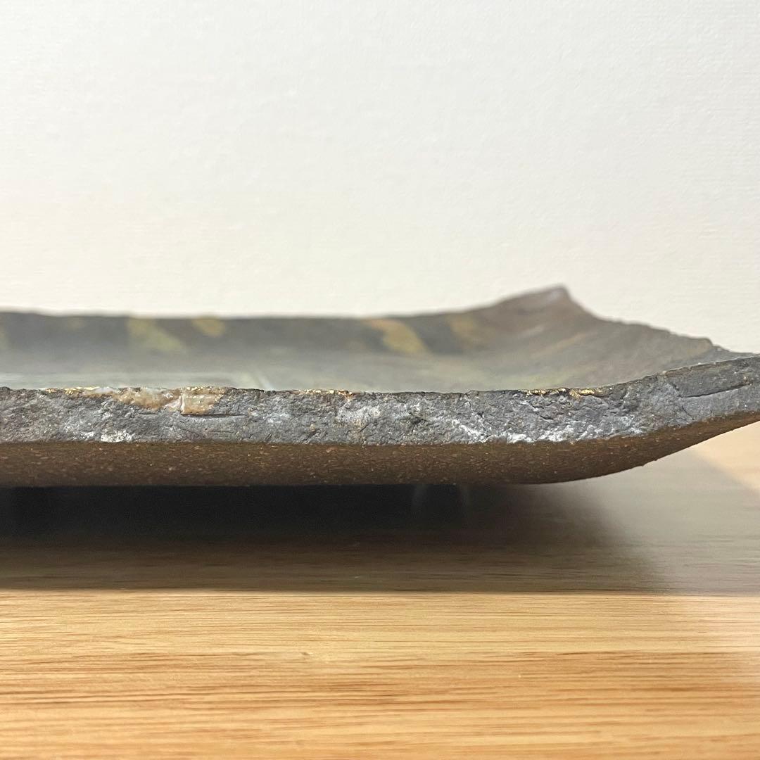 山本長左 九谷長左 飾皿 角皿 九谷焼 鹿に鳥図