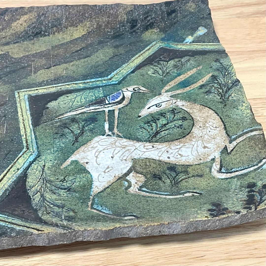 山本長左 九谷長左 飾皿 角皿 九谷焼 鹿に鳥図