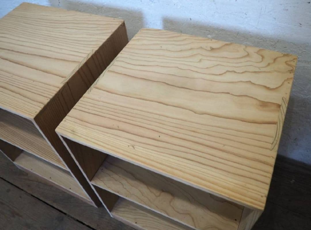 1110 2台組　レトロな杉のオープンラック　収納棚飾り棚　本棚　古家具　ケース