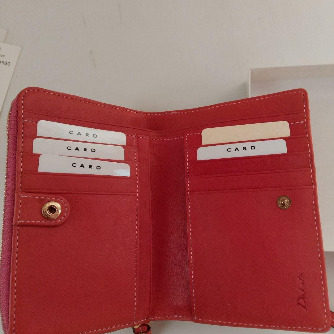 【美品】Dakota 財布 オレンジピンク二つ折り ミニウォレット レザー