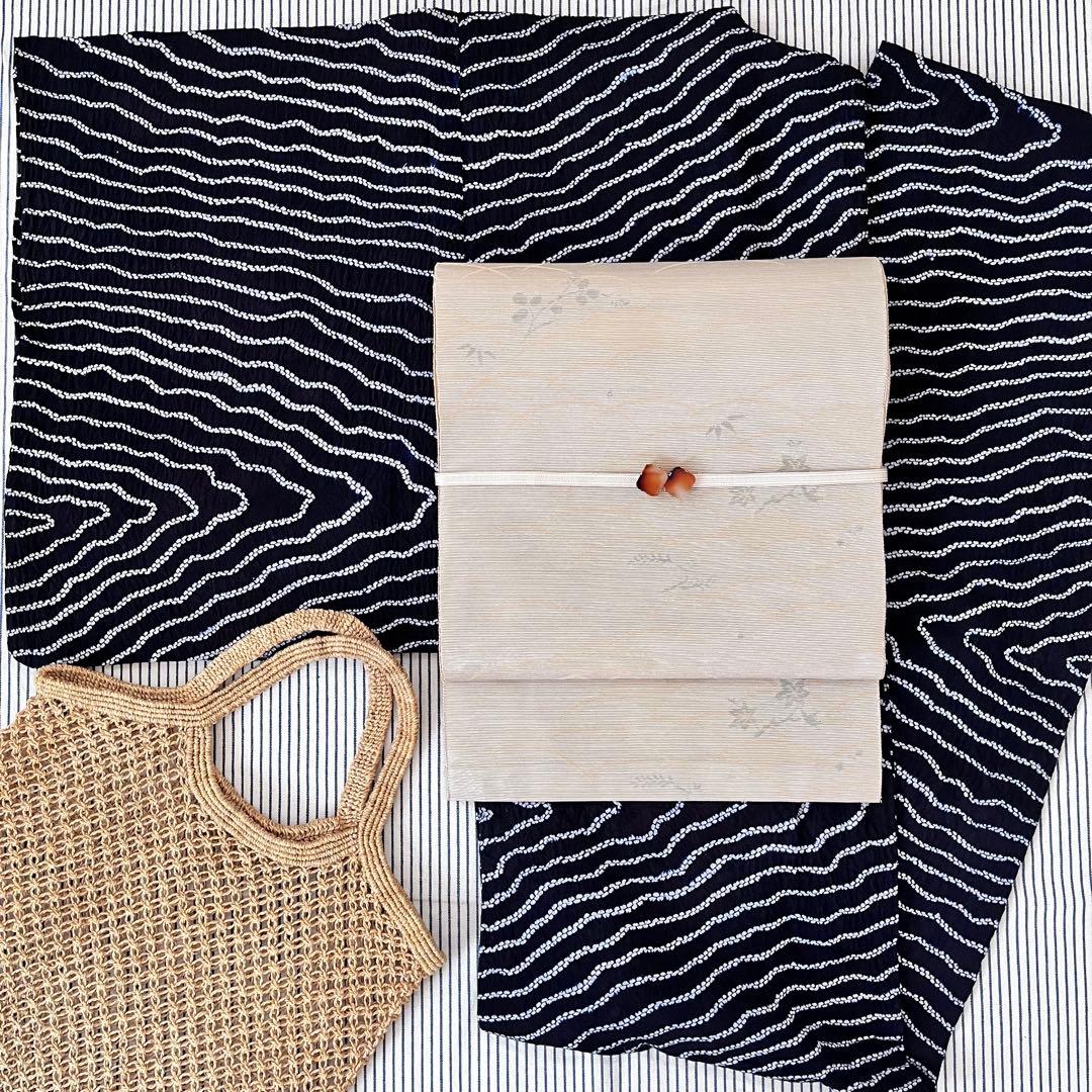 浴衣　有松絞り　つまみ縫い絞り　濃紺