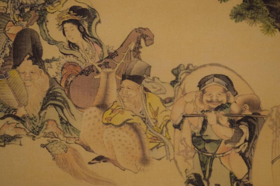 複製/葛飾北斎/富士山水七福神図/横物/工芸/布袋屋掛軸HI-637