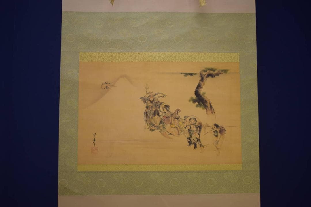 複製/葛飾北斎/富士山水七福神図/横物/工芸/布袋屋掛軸HI-637