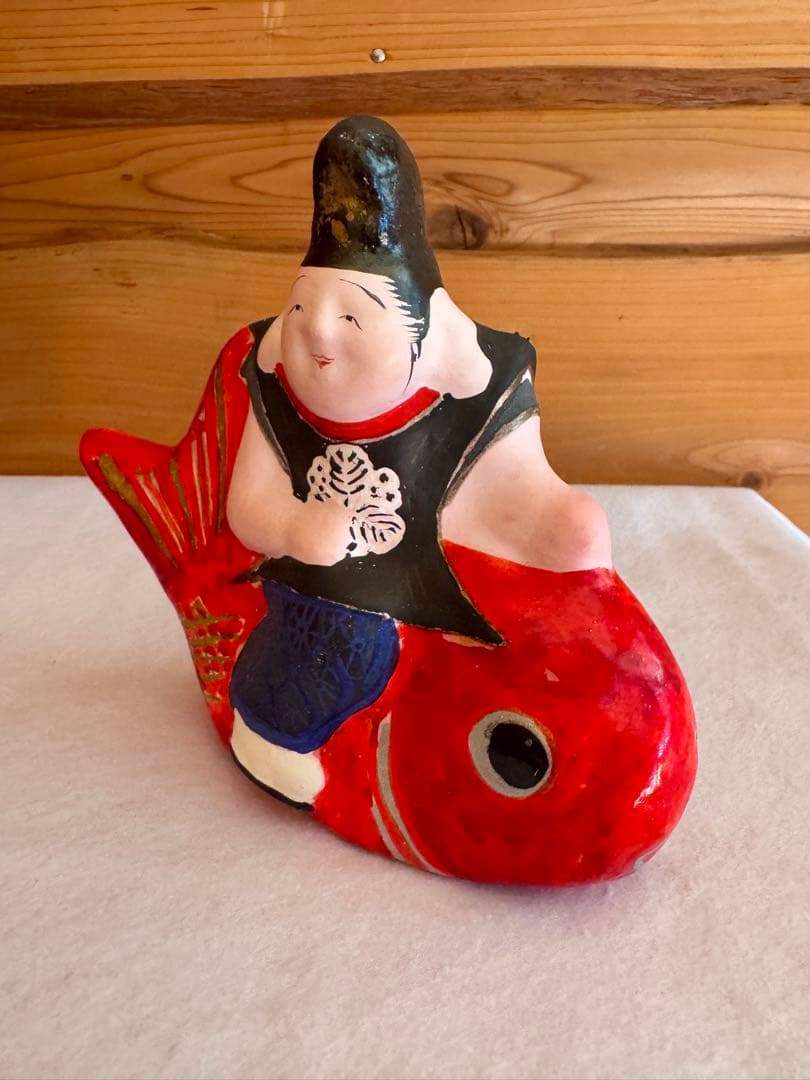 希少 中野土人形 奈良久雄 『鯛乗り恵比寿』郷土玩具 民藝 長野県