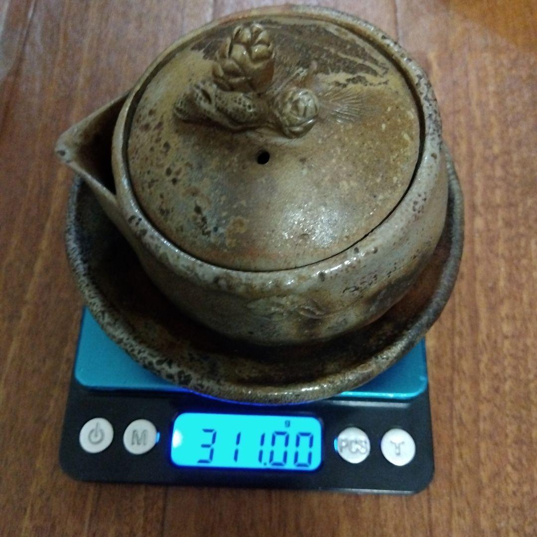 【レア】宝瓶 木村春芳作 備前焼 陶器製急須 松ぼっくり 茶托付き 宝瓶台付き