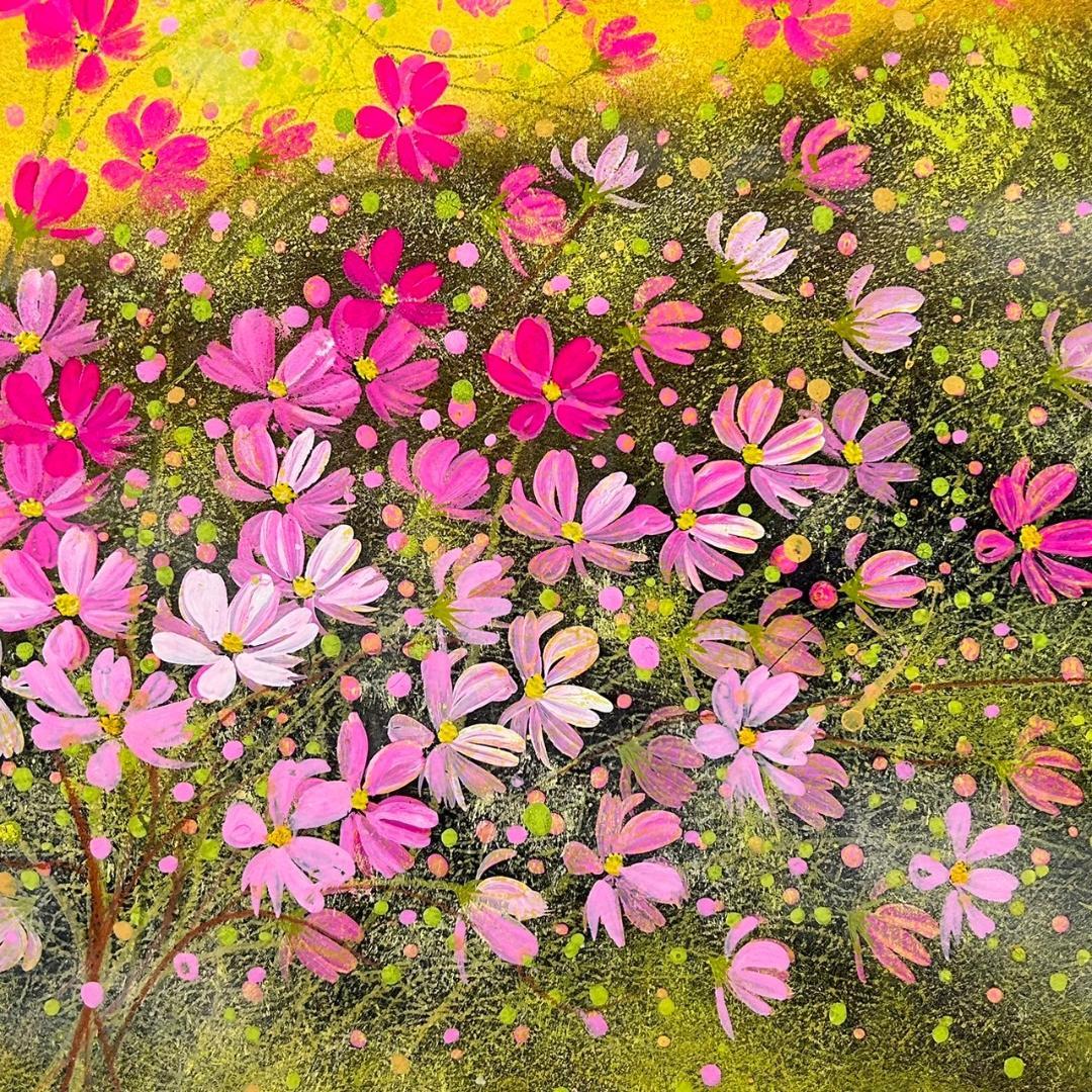 美品 荒木幸史「コスモス」肉筆画 直筆サイン入り 2012年 コスモスの画家