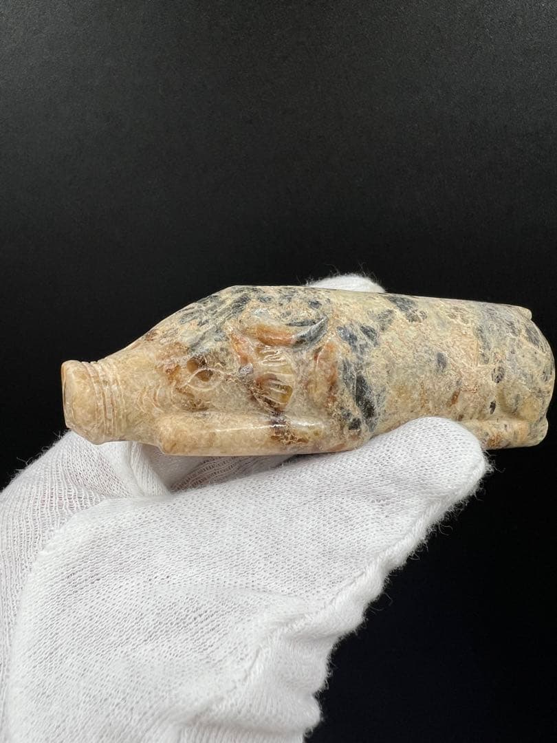 中国時代石握猪 古玉猪握 共箱 骨董 玉製品 中国古美術 重133g