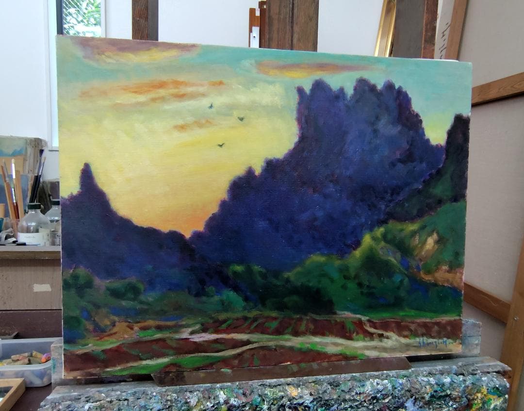 「入相の里」1998 P15 妙義山 油彩画 油絵 絵画 風景画 アート