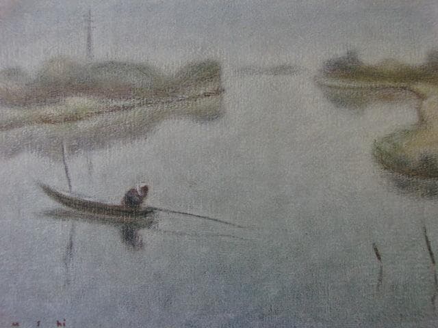 牛島憲之、【水温む】、希少な大判額装用画集より、新品高級額装付