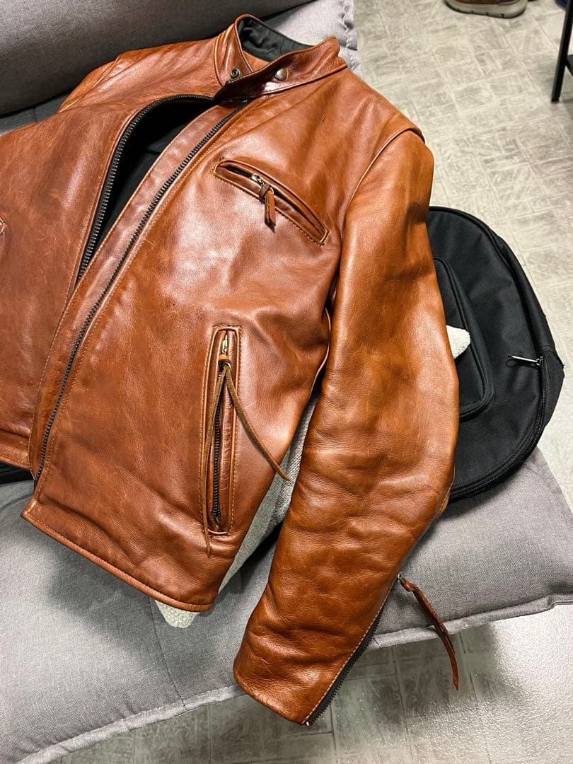 vanson ブラウン 年代物牛本革シングルライダース 36