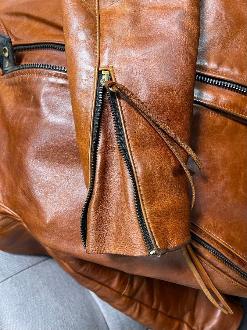 vanson ブラウン 年代物牛本革シングルライダース 36