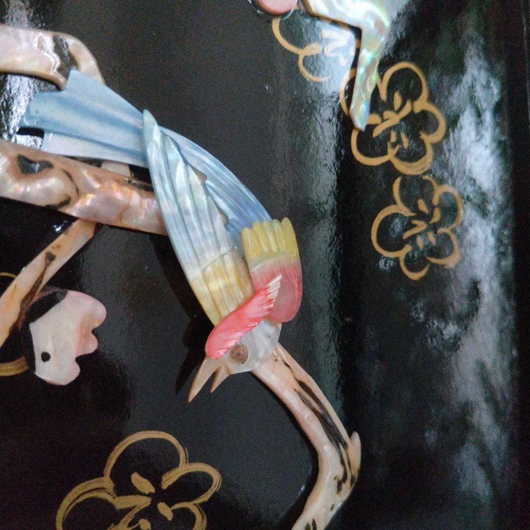 美品！骨董品 アンティーク 漆塗り 艶やか貝細工 花鳥風月 パーティション 屏風