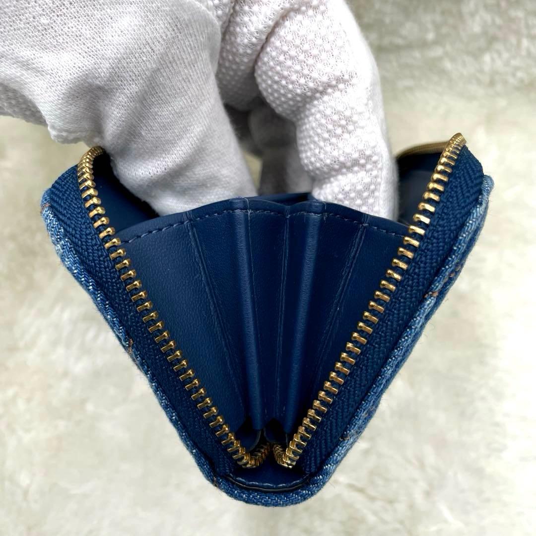 美品 コーチ ケース 財布 デニム ラウンドファスナー キルティング