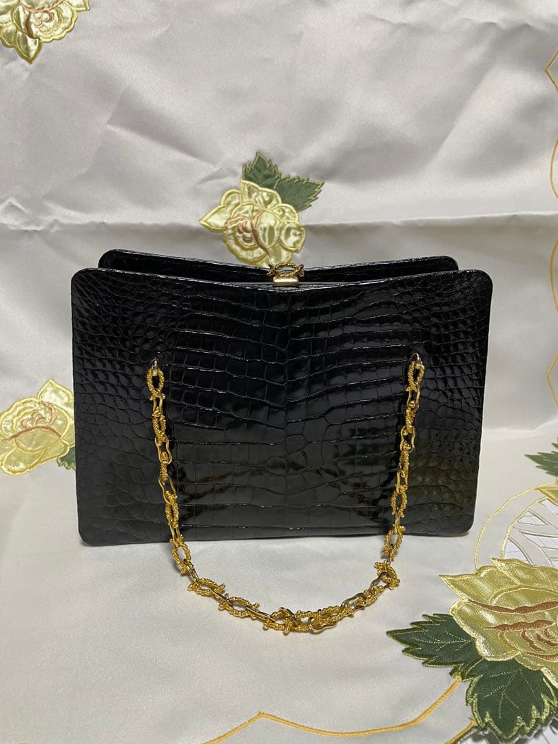 黒 クロコダイル風 パーティーバッグ