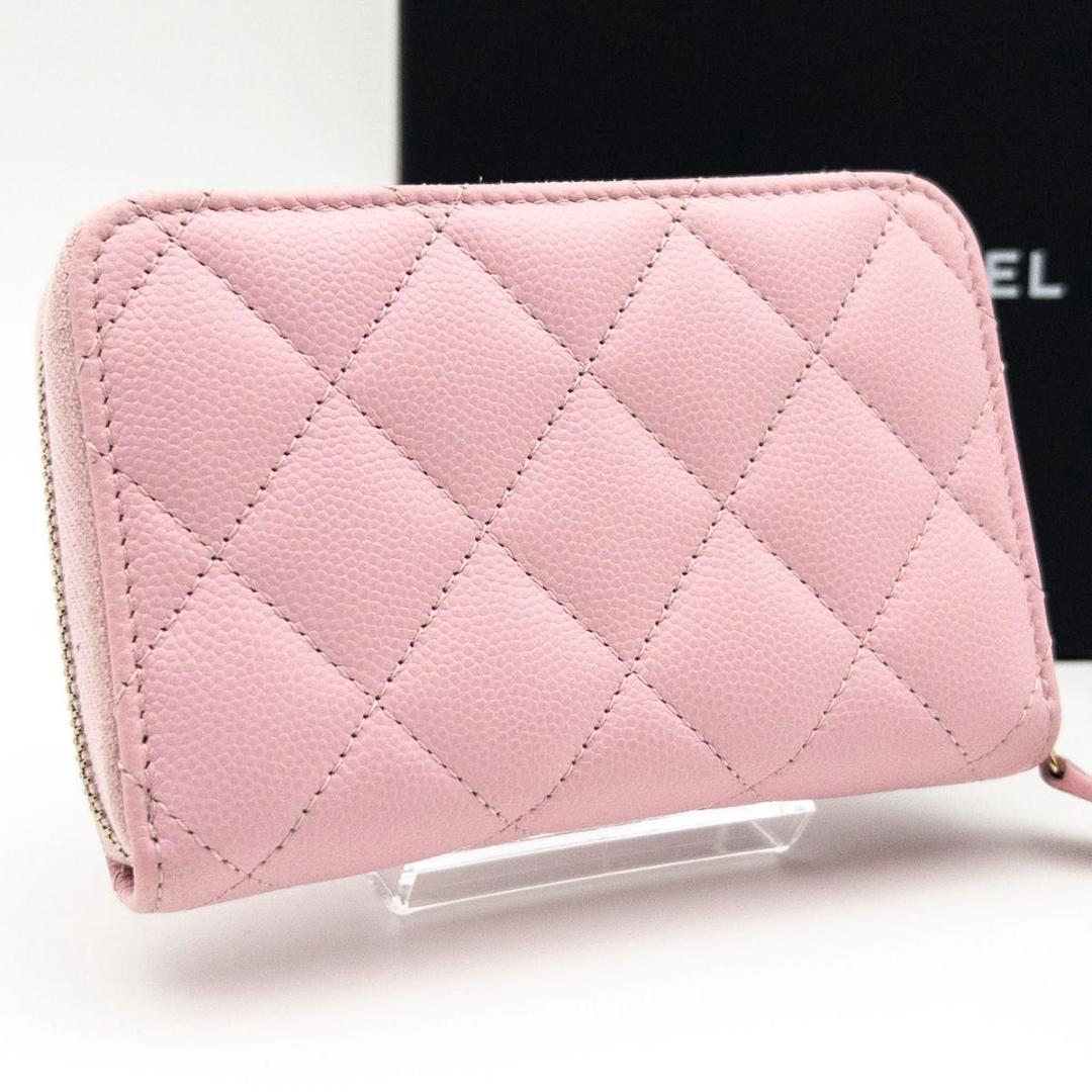 【極美品】CHANEL マトラッセ　コンパクトウォレット　キャビアスキン　ピンク