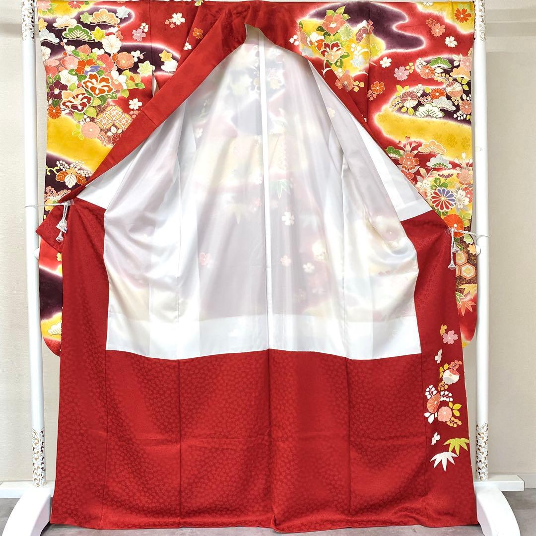 ⭐︎K0809 美品 正絹 振袖 レンタル店放出品 ガード加工 古典柄 赤 11号
