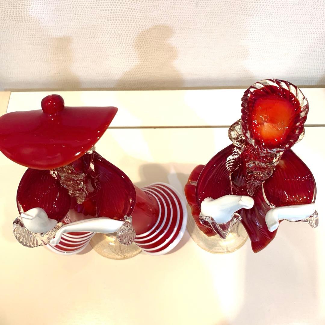 りんご ベネチアンガラス　Murano ガラス ペアフィギュア 赤