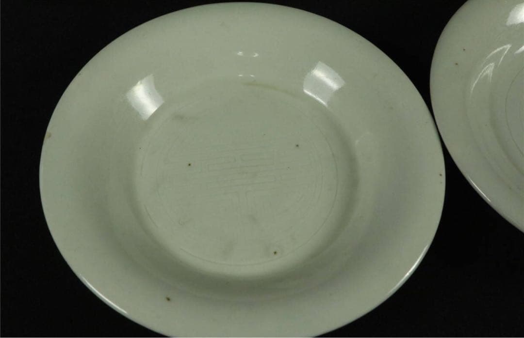 清代【白南京】中国古玩　江户時代　骨董 陶磁 白磁寿字紋　小皿　4客