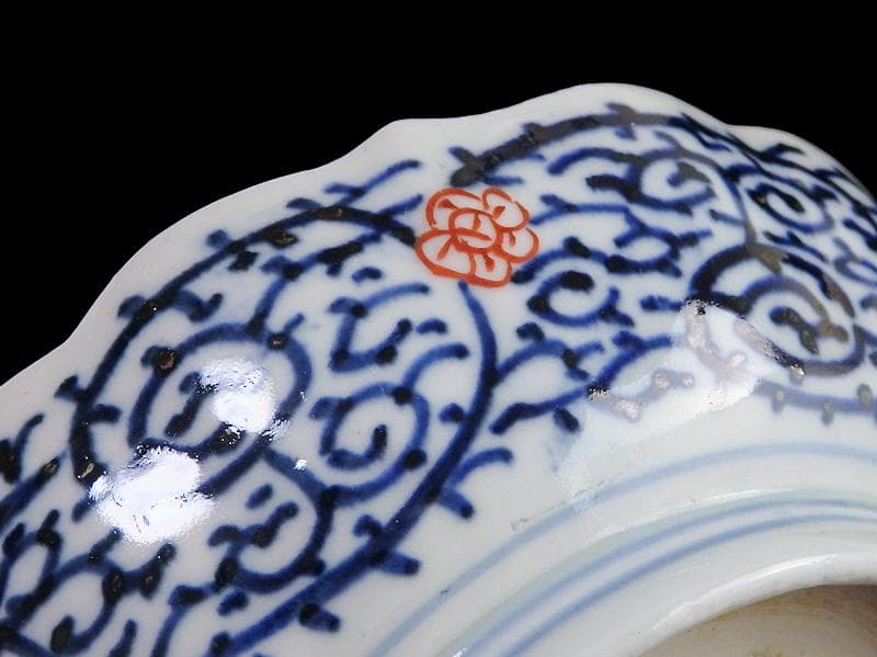 古伊万里　金襴手　兎に花の図　膾皿　２客　B338AS-CVa