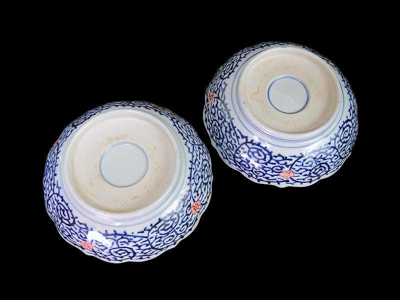 古伊万里　金襴手　兎に花の図　膾皿　２客　B338AS-CVa