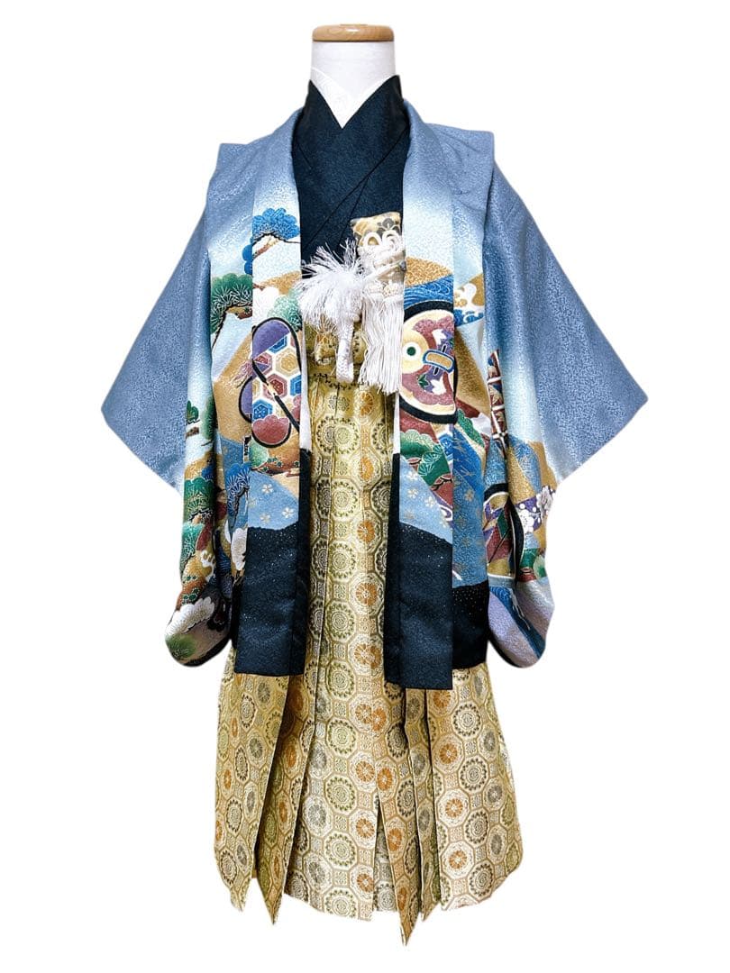 刺繍入り!!七五三　5歳　男の子　フルセット　一式　グレー　ゴールド　鷹