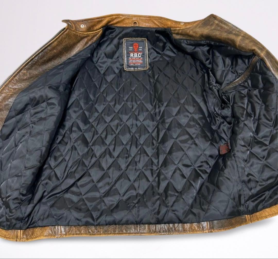 R.B.C 本革シングルライダース ブラウン XXL ヴィンテージ加工 美品