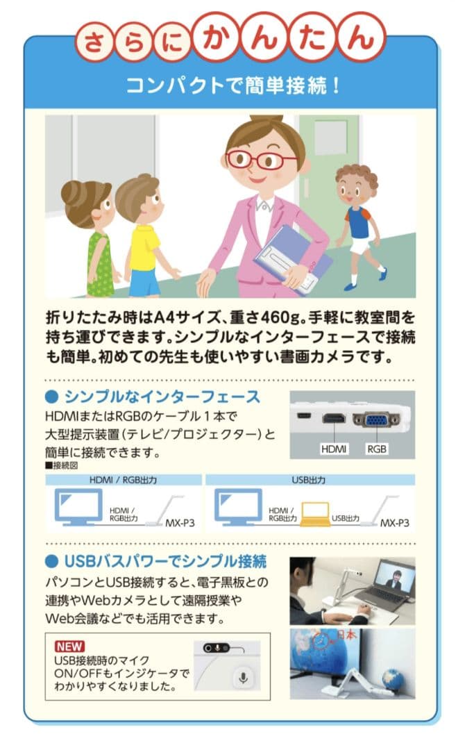 【新品】ELMO エルモ MX-P3 4Kコンパクト書画カメラ