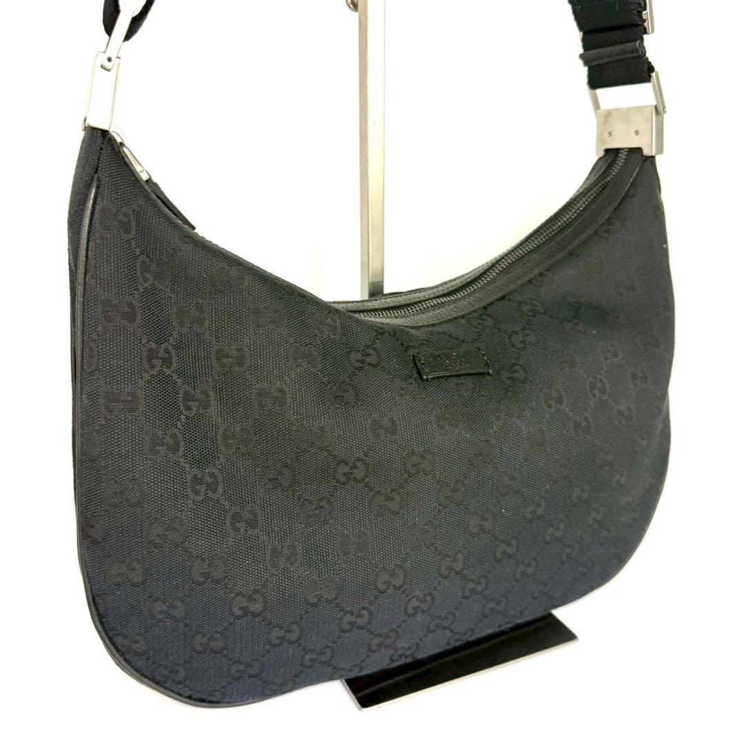 グッチ ショルダーバッグ GGキャンバス GG柄 ブラックレザー 黒色