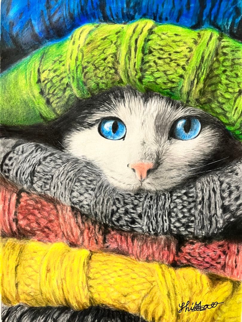 もふもふ特等席 色鉛筆画