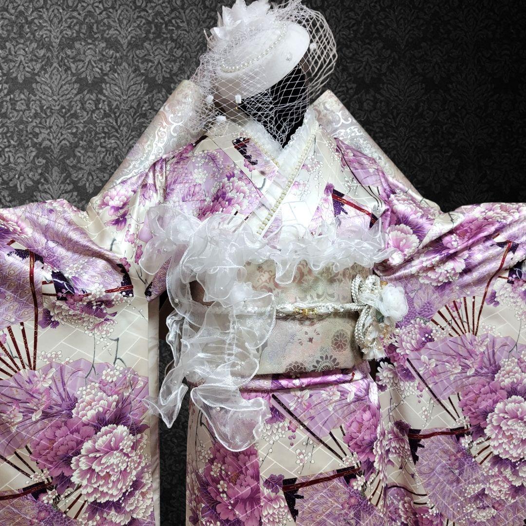 振袖フルセット(9点)・成人式・くすみ・紫・ピンク・金彩加工・胴裏正絹・逸品