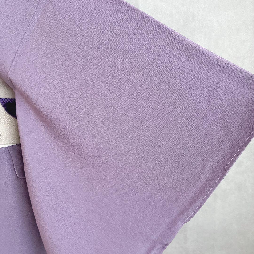 色無地　フルセット　着物　正絹　辻ヶ花の帯　しつけ糸つき　ロング丈　紫　J9