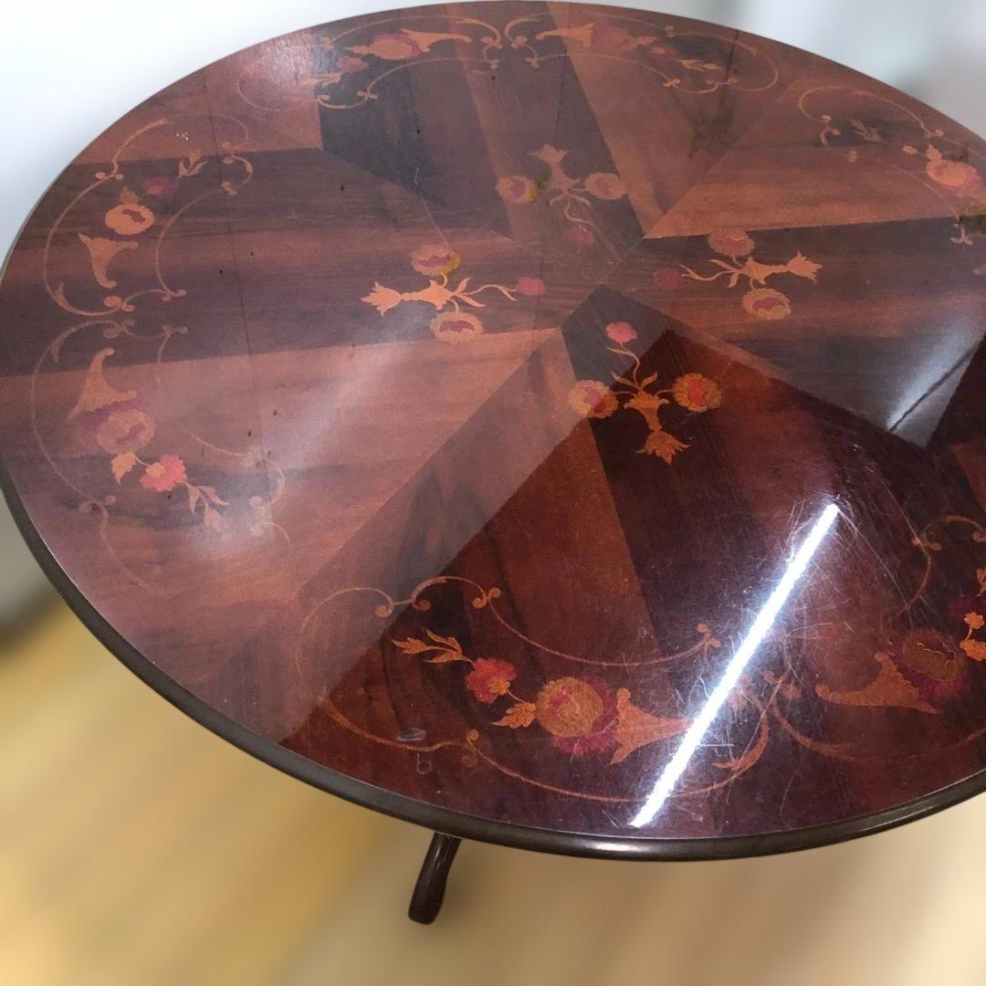 送料無料 ヨーロピアン調 象嵌装飾 丸テーブル ダイニングテーブル251127