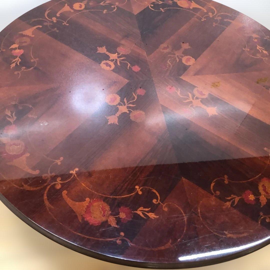 送料無料 ヨーロピアン調 象嵌装飾 丸テーブル ダイニングテーブル251127