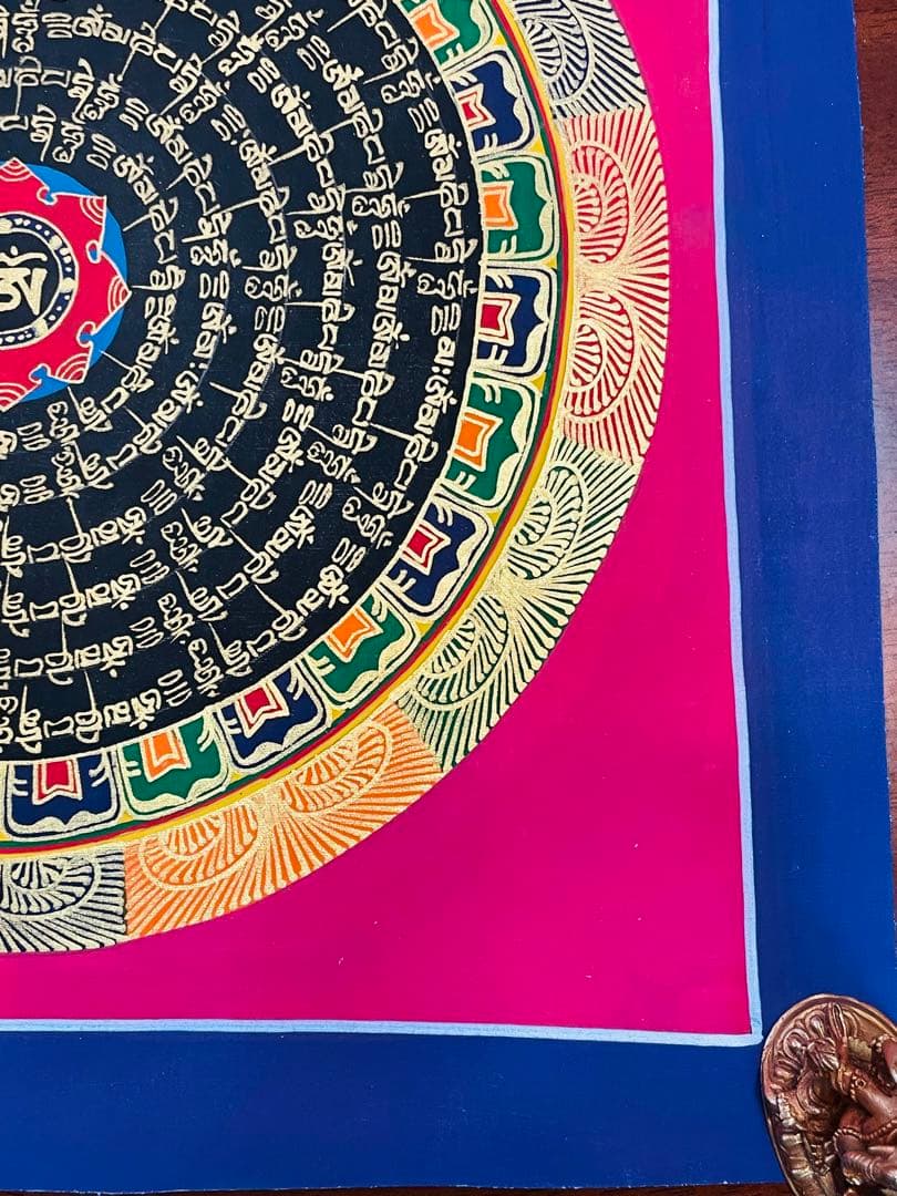 【手描き一点物】チベット密教 曼荼羅タンカ 六字真言入り／開運・護符・浄化p